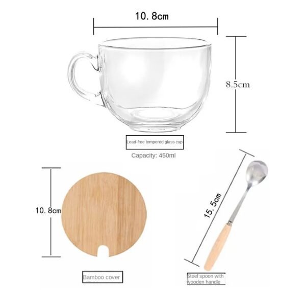 Large Capacity Japanese Glass Mug with Lid & Spoon – Breakfast Cup for Milk, Juice, Oatmeal, or Coffee - 图片 9