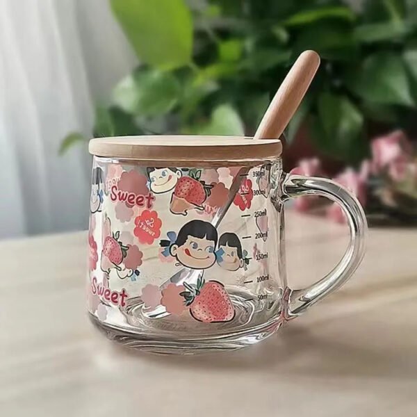 Large Capacity Japanese Glass Mug with Lid & Spoon – Breakfast Cup for Milk, Juice, Oatmeal, or Coffee - 图片 5