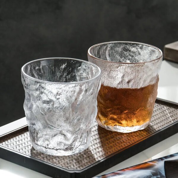 Glass Cup for Tea, Coffee, Beer, Whiskey – Frosted, Tree Texture, Glacier Pattern, INS-Style Drinking Glass - 图片 4