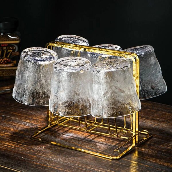 Glass Cup for Tea, Coffee, Beer, Whiskey – Frosted, Tree Texture, Glacier Pattern, INS-Style Drinking Glass