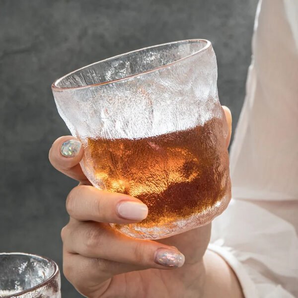 Glass Cup for Tea, Coffee, Beer, Whiskey – Frosted, Tree Texture, Glacier Pattern, INS-Style Drinking Glass - 图片 3