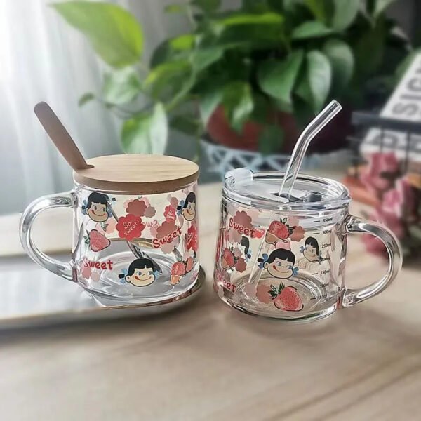 Large Capacity Japanese Glass Mug with Lid & Spoon – Breakfast Cup for Milk, Juice, Oatmeal, or Coffee - 图片 8