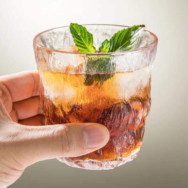 Glass Cup for Tea, Coffee, Beer, Whiskey – Frosted, Tree Texture, Glacier Pattern, INS-Style Drinking Glass - 图片 2