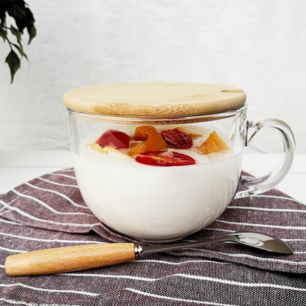 Large Capacity Japanese Glass Mug with Lid & Spoon – Breakfast Cup for Milk, Juice, Oatmeal, or Coffee - 图片 6