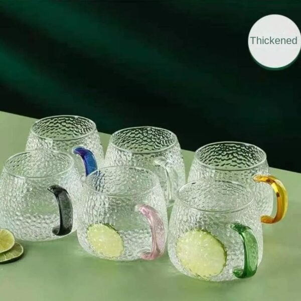 Heat-Resistant Glass Mug with Handle – Large Capacity Hammered Cup Set for Tea and Daily Use - 图片 3