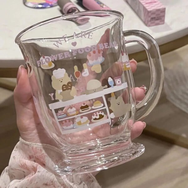 Cute Bear Glass Cup – Green Apple Color, Heat-Resistant, Large Capacity, Portable INS-Style Cartoon Design