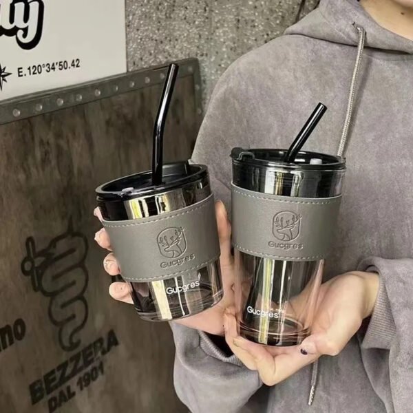Deer Glass Cup – INS-Style Large-Capacity Straw Cup, Portable and Aesthetic for Students, Women, and Couples - 图片 3