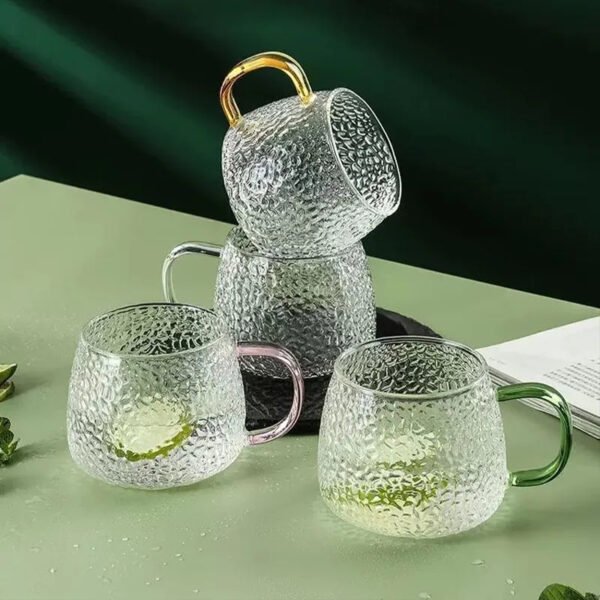 Heat-Resistant Glass Mug with Handle – Large Capacity Hammered Cup Set for Tea and Daily Use - 图片 2