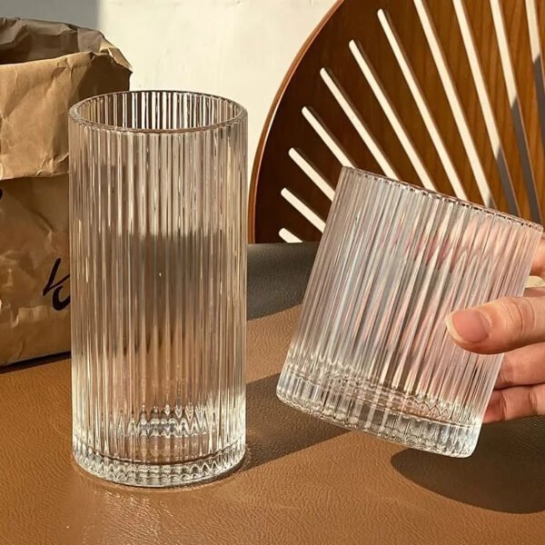 INS-Style Striped Glass Cup – Ideal for Iced Americano, Latte, Juice, Cold Drinks, Milk, and Water
