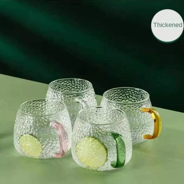 Heat-Resistant Glass Mug with Handle – Large Capacity Hammered Cup Set for Tea and Daily Use
