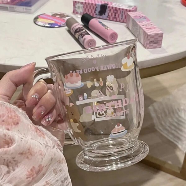 Cute Bear Glass Cup – Green Apple Color, Heat-Resistant, Large Capacity, Portable INS-Style Cartoon Design - 图片 3